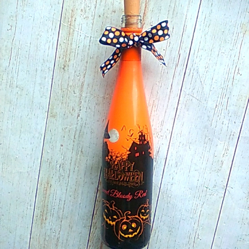 Light up decorated halloween wine bottle decor - Picture 1 of 5